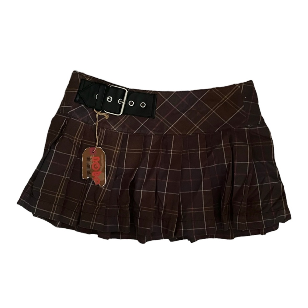 No boundaries plaid low-rise buckle skirt
